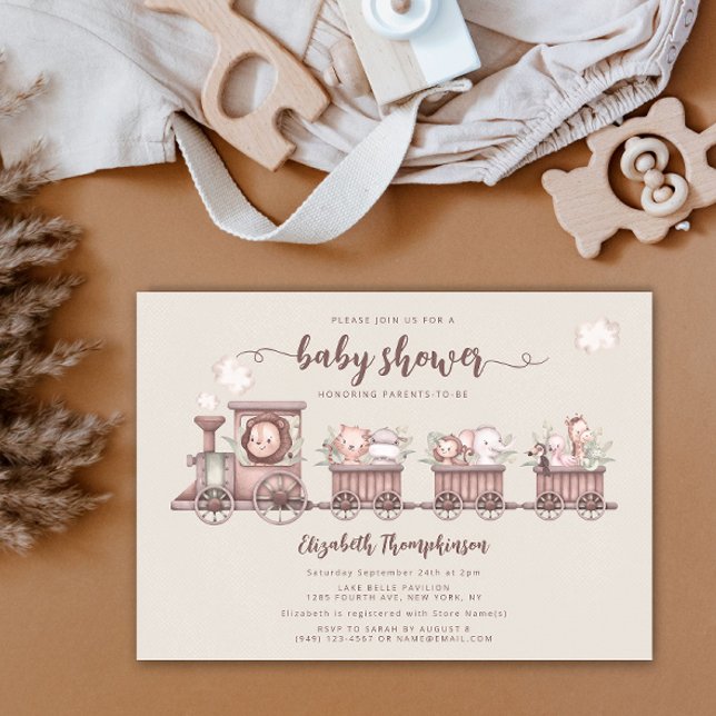 Invitation Safari Animaux Train Baby shower neutre genre (Créateur téléchargé)
