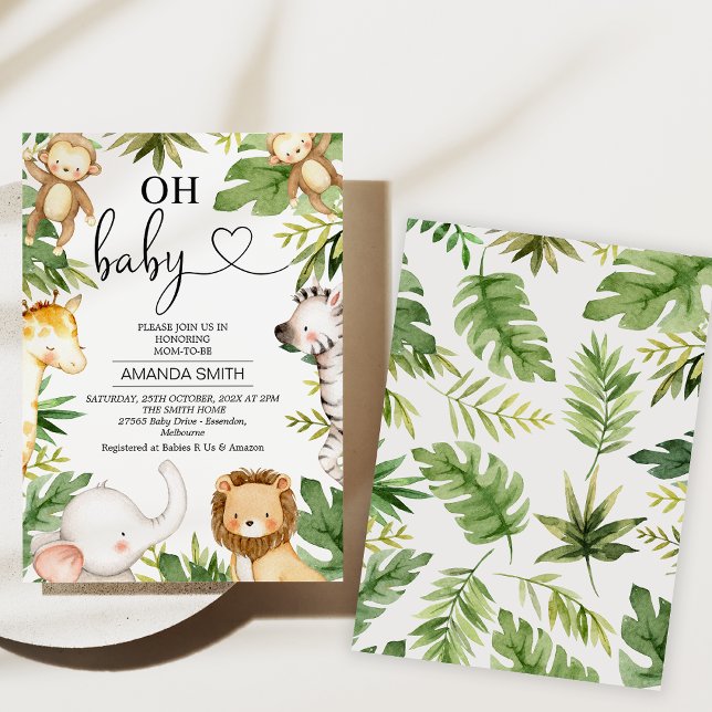 Invitation Safari Animaux Verdure Oh Baby Baby shower (Safari Baby Shower Invitations, Gender Neutral, Safari Theme, Safari Animals Baby Shower, Jungle)