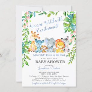 Invitation Safari Animaux Wild Jungle Baby shower garçon