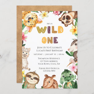 Invitation Safari Animaux Wild One Boys Premier Anniversaire