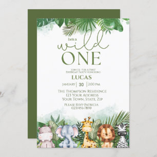 Invitation Safari Animaux Wild One Boys Premier Anniversaire