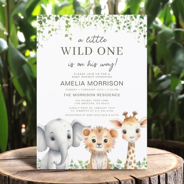Invitation Safari Animaux Wild One sur son chemin Baby shower (Créateur téléchargé)