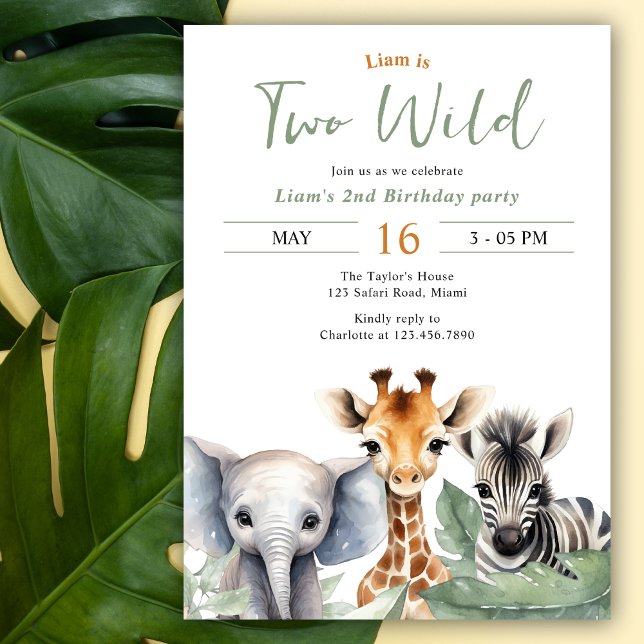 Invitation Safari Animaux Wild Two fête d'anniversaire (Créateur téléchargé)