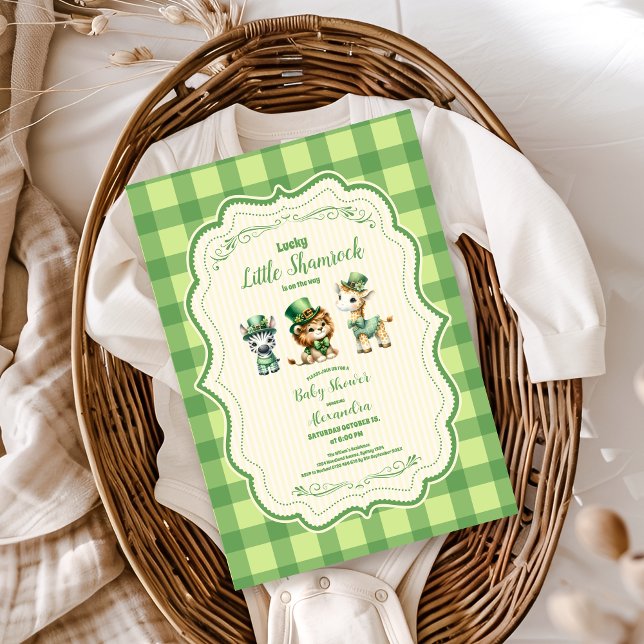 Invitation Safari Animlas Lucky Little Baby shower Shamrock (Créateur téléchargé)