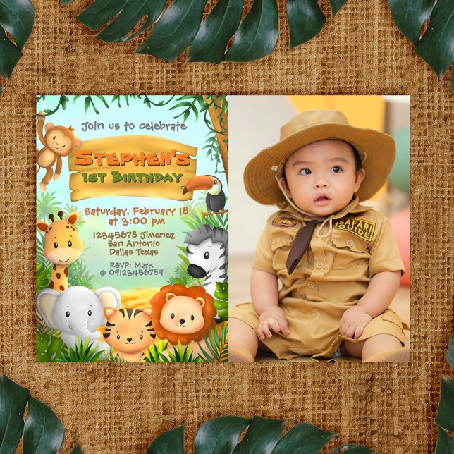Invitation Safari Anniversaire avec photo (Safari Birthday Landscape Invitation with Picture)