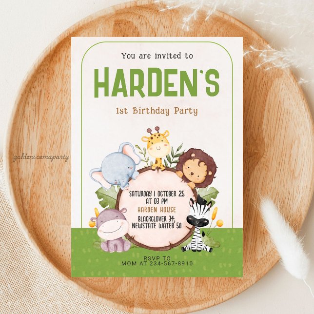 Invitation Safari Anniversaire - Jungle Animal (Safari Birthday Party - Jungle Animal Invitation)