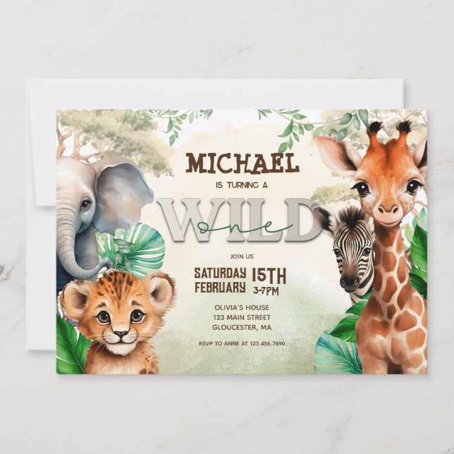 Invitation Safari Aquarelle Wild One (Devant)