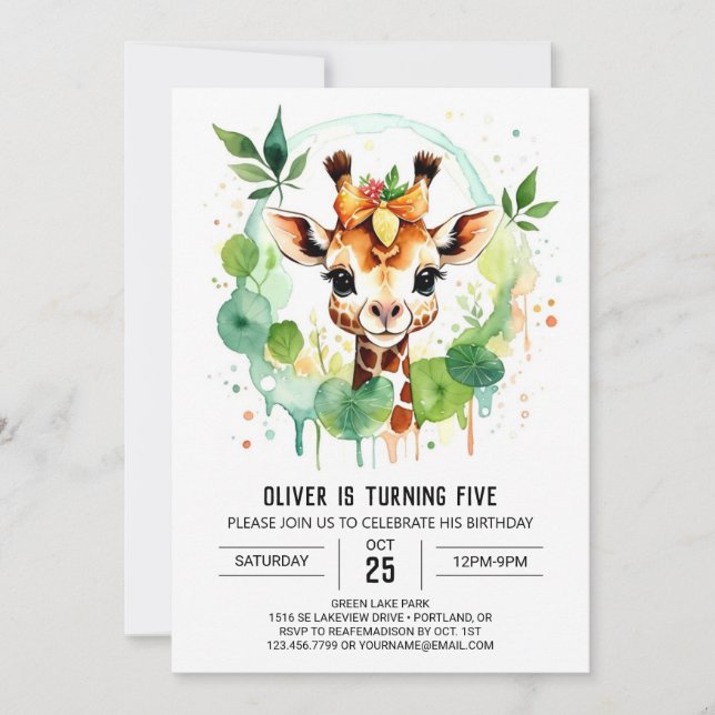 Invitation Safari Aventure Giraffe Anniversaire (Devant)