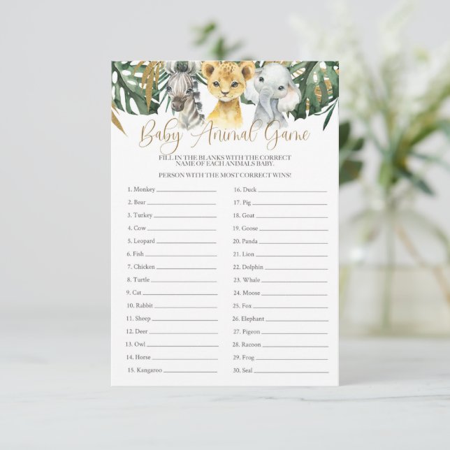 Invitation Safari Baby Animal Guessing Baby shower de jeu (Debout devant)