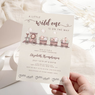 Invitation Safari Baby Animals Train Baby shower neutre