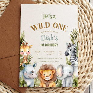 Invitation Safari Baby Animals Wild One First Birthday