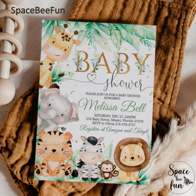 Invitation Safari Baby shower BOY Animaux sauvages de la Jung (Créateur téléchargé)