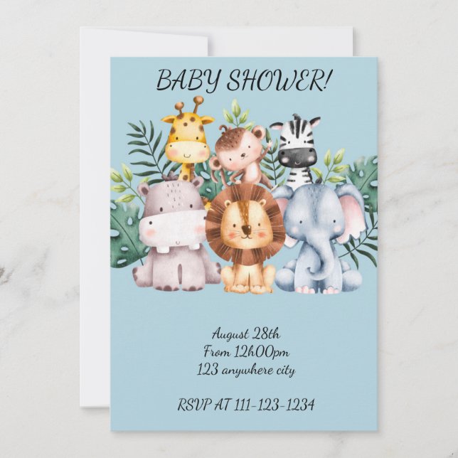 INVITATION SAFARI BABY SHOWER INVITATION, TÉLÉCHARGEABLE (Devant)