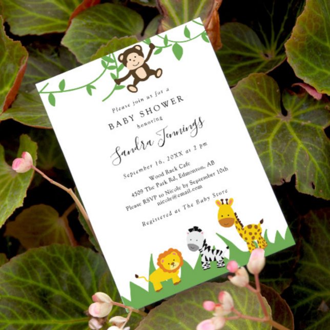 Invitation Safari Baby shower Jungle Animaux mignons Sauvage  (Créateur téléchargé)