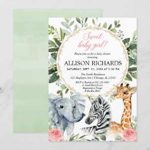 Invitation Safari baby shower Sweet bébé fille jungle thème