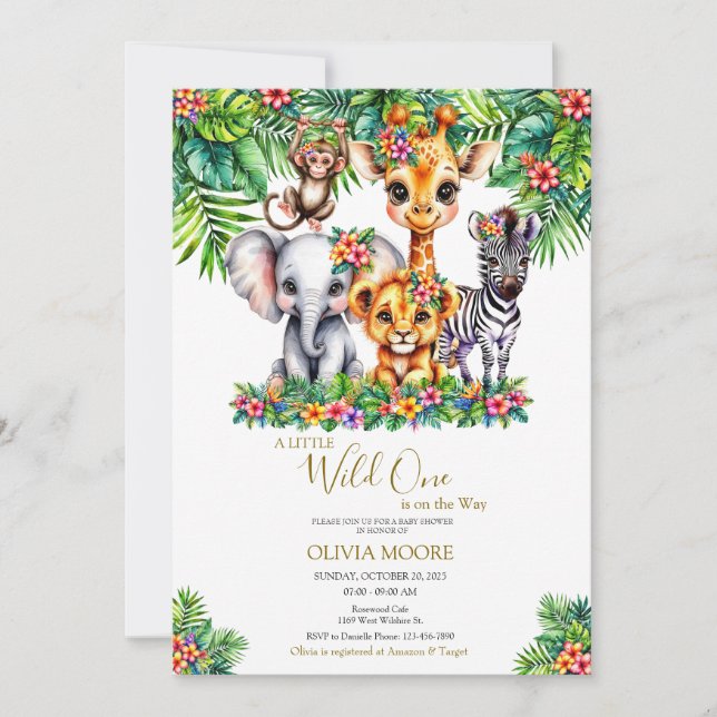 Invitation Safari Baby shower Wild One est sur le chemin (Devant)