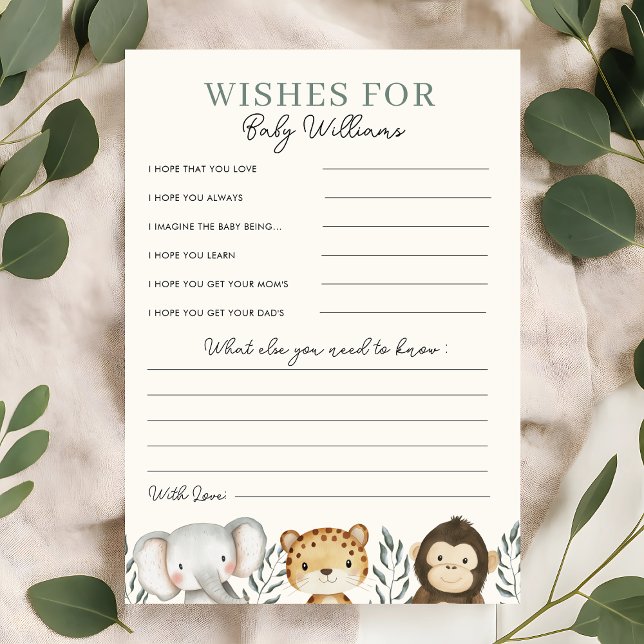Invitation Safari Baby shower Wives for Baby Game Card (safari wisehs for baby game card)
