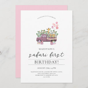 Invitation Safari Bébé Animaux Camion 1er Anniversaire Fête I