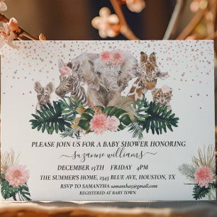 Invitation Safari Bébés animaux rose Jungle Douche