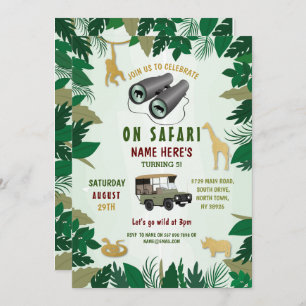 Invitation Safari Birthday Party Animaux sauvages Truck Jungl