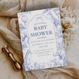 Invitation Safari Bleu Chinoiserie Baby Shower Toile De Jouy
