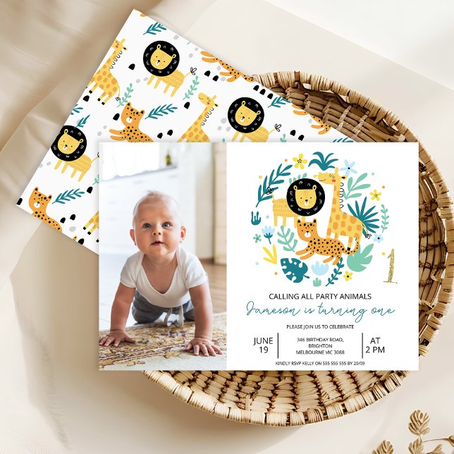 Invitation Safari Blue appeler tous les animaux de fête 1er a (Calling All Party Animals Safari 1st Birthday Invitation Baby Boy,
Photo Safari Wild One Birthday)
