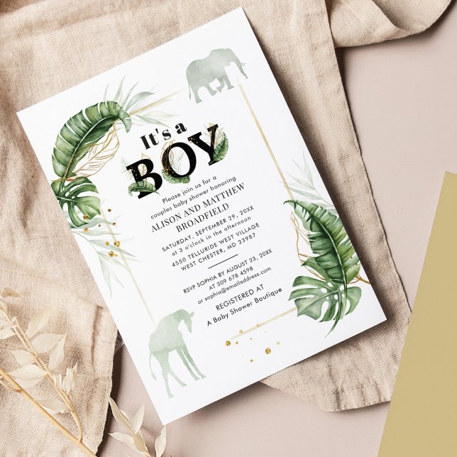 Invitation Safari botanique Animaux Baby shower garçon (Créateur téléchargé)