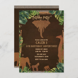 Invitation Safari Brown Jungle Zoo Animaux Fête d'anniversair