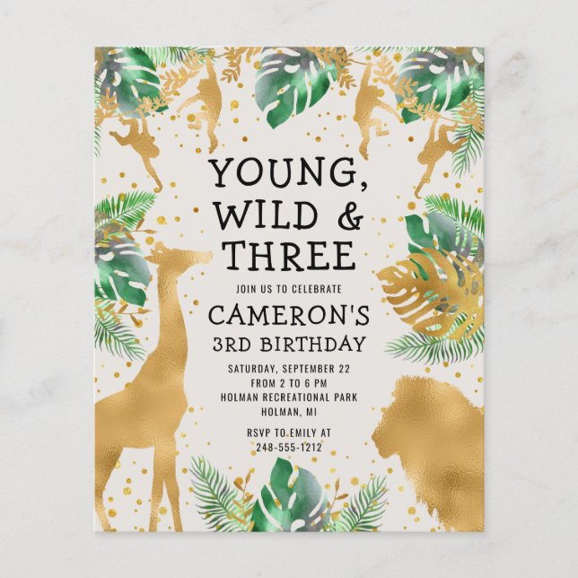 Invitation Safari Budget 3e Anniversaire Vert Ecru (Devant)