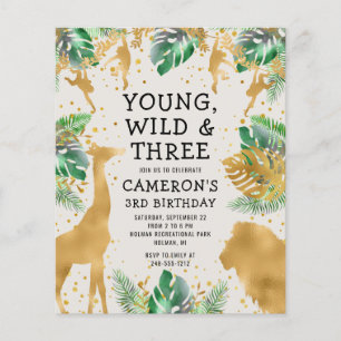 Invitation Safari Budget 3e Anniversaire Vert Ecru