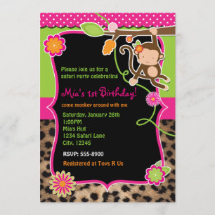 Invitation Safari Chic Jungle Fille Singe Lumineus