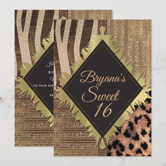 Invitation Safari Chic Jungle Glam Moderne Anniversaire (Devant / Derrière)