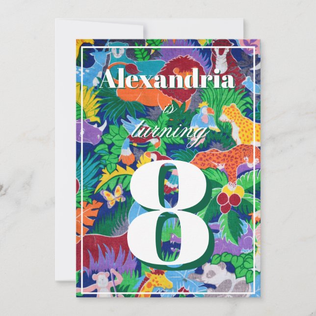 Invitation Safari coloré thème Anniversaire occupé (Devant)