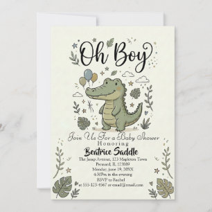 Invitation Safari d'alligator mignon Oh Boy Jungle baby showe