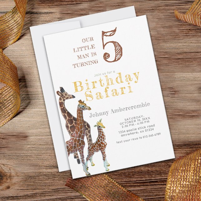 Invitation Safari d'anniversaire de Giraffe garçon 5 ans (Giraffe Child Birthday Invitation)