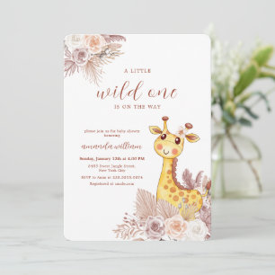 Invitation Safari de Fleurs Bohème pour Baby Shower Girafe
