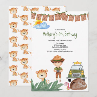 Invitation Safari de garçon avec la jeep dans l'anniversaire