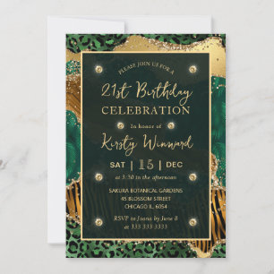 Invitation Safari de la Jungle Verte Paillettes Agate 21e Ann