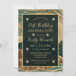 Invitation Safari de la Jungle Verte Paillettes Agate 21e Ann