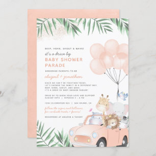 Invitation Safari De Voiture Rose Vive Animaux Par Baby showe