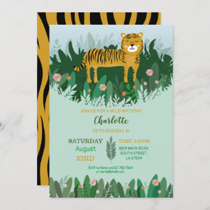 Invitation Safari de zoo d'anniversaire de tigre de jungle