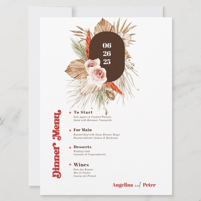 Invitation Safari Desert Boho Flowers Menu Mariage (Devant)