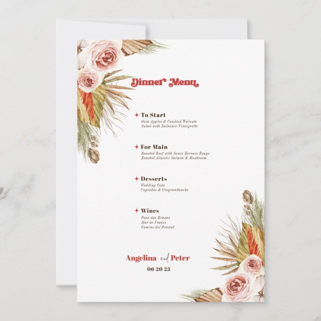 Invitation Safari Desert Boho Flowers Menu Mariage (Devant)