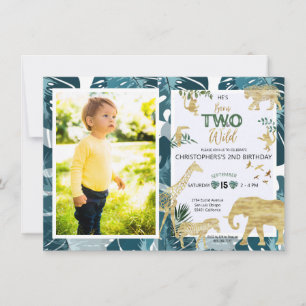 Invitation Safari Deux Wild Birthday Photo Verdure & Or