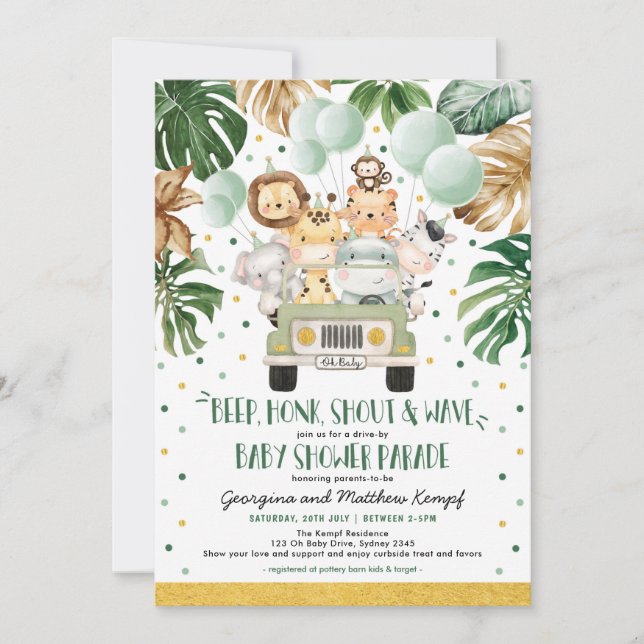 Invitation Safari Drive By Baby shower Parade Quarantaine (Devant)