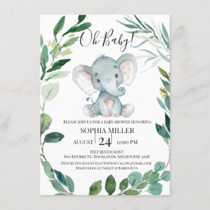 Invitation Safari Elephant Foliage Baby shower de couronne