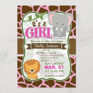 Invitation Safari Elephant, Lion, Giraffe Baby shower d'impre