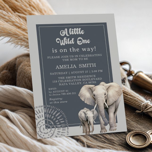 Invitation Safari Éléphant Sauvageonne Fête de Naissance Bébé (Créateur téléchargé)