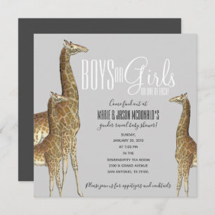 Invitation safari en girafe GENRE REVEAL baby shower jumeau I