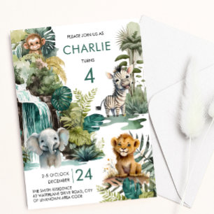 Invitation Safari et Zoo Jungle Animaux Anniversaire de enfan